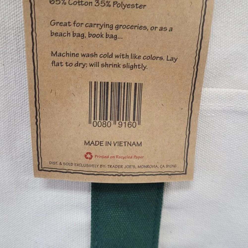 New with Tags! Set of 2: GREEN - Trader Joe's Large & Mini Canvas Totes - Picture 9 of 14